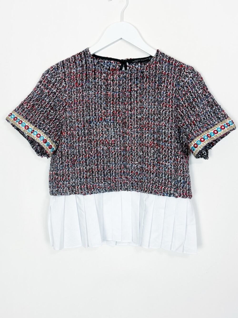 Zara Tweed Pleated Top